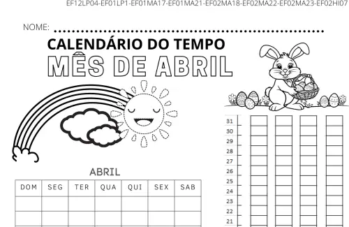 calendário do tempo mês de Abril
