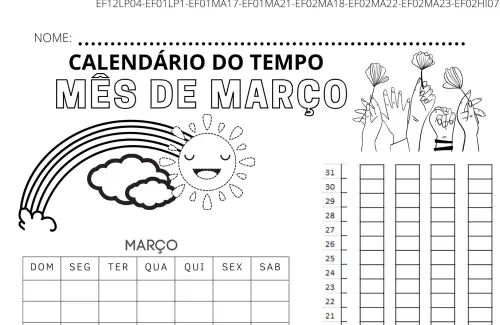 calendário do tempo mês de Março