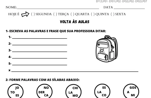 atividade volta às aulas 2º ano