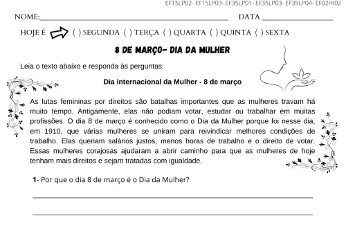  3º ano dia internacional da mulher