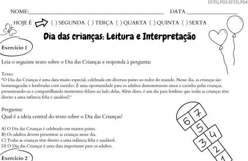 DIA DAS CRIANÇAS LEITURA E Interpretação