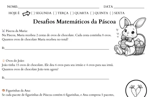 atividade de páscoa problemas matemáticos