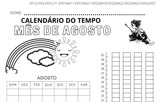 calendário do tempo mês de agosto
