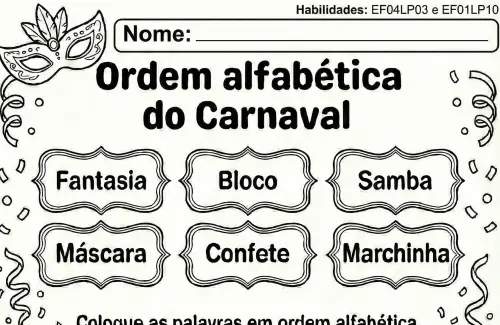 ordem alfabética carnaval