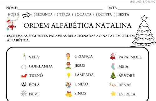 atividade de natal ordem alfabética 