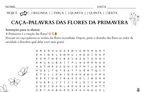 atividade caça palavras primavera