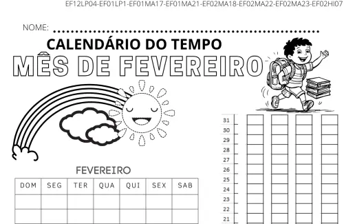 calendário do tempo mês de Fevereiro