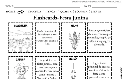 ativividade flashcards festa junina para imprimir