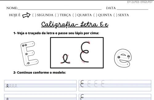 atividade de caligrafia letra E