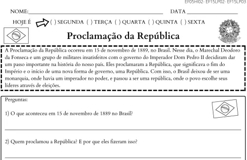 atividade de Proclamação da república