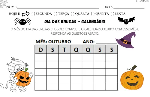 atividade dia das bruxas calendário