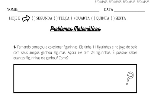 Atividade de matemática 4º ano: situações problema 4 ano