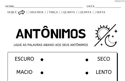 atividade antônimo das palavras