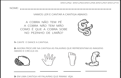 Atividade Cobra Kaa Mogli e Canção Popular A Cobra não tem Pé Como