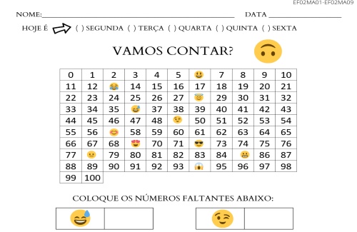 atividade de escrita de numerais