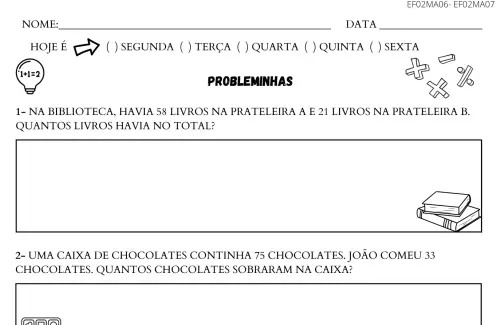 atividade 2º ano problemas matemáticos